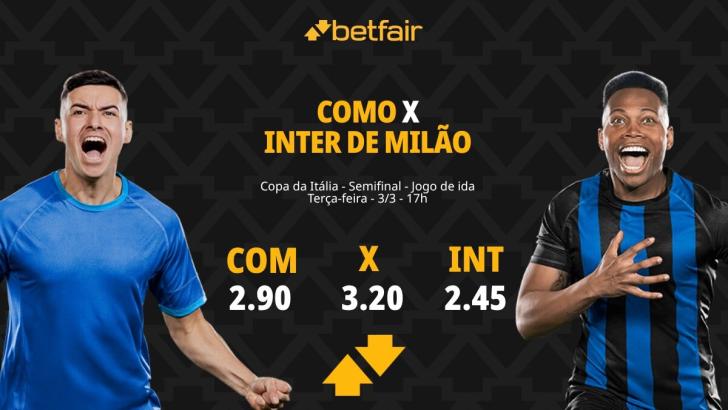 Como x Inter de Milão - Copa da Itália: Palpites, Odds, Escalações, Horário