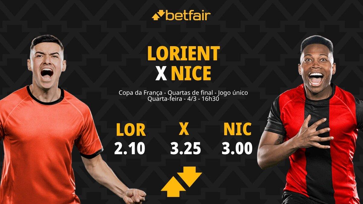 Lorient x Nice - Copa da França: Palpites, Odds, Escalações, Horário, Onde Assistir