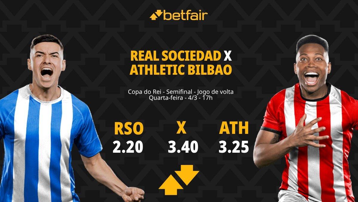 Real Sociedad x Athletic Bilbao - Copa do Rei: Palpites, Odds, Escalações, Horário