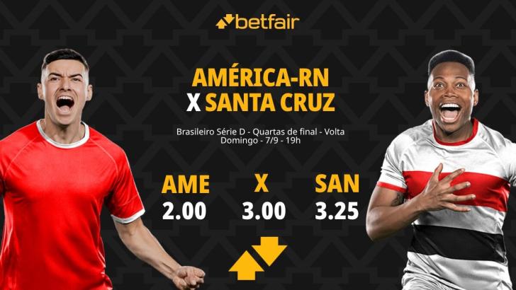 América-RN x Santa Cruz - Série D: palpites, odds, estatísticas, onde assistir ao vivo, escalações e horário