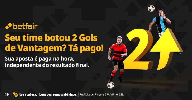 Na Betfair, se o seu time abrir 2 gols de vantagem, tá pago!