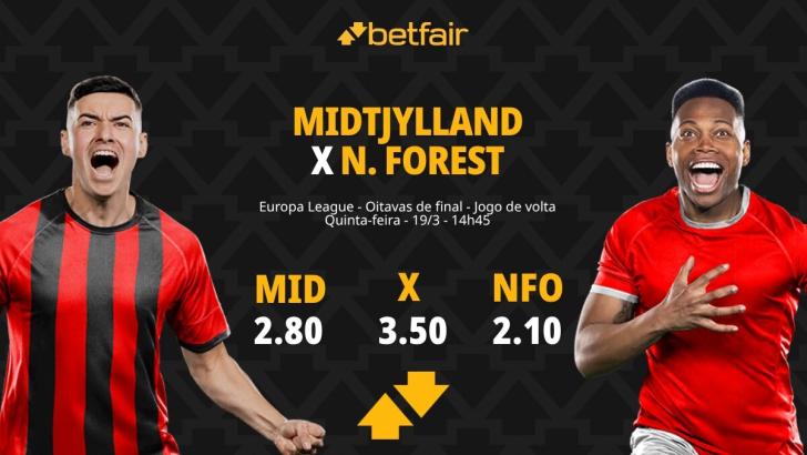 Midtjylland x Nottingham Forest - Europa League: Palpites, Odds, Escalações, Horário, Onde Assistir