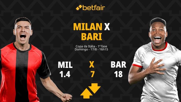 Milan x Bari - Copa da Itália: palpites, odds, onde assistir ao vivo, escalações e horário