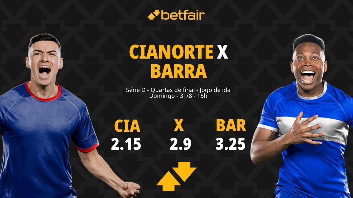 Cianorte x Barra - Série D: palpites, odds, estatísticas, onde assistir ao vivo, escalações e horário