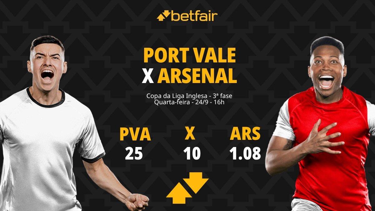 Port Vale x Arsenal - Copa da Liga Inglesa: palpites, odds, estatísticas, onde assistir ao vivo, escalações e horário