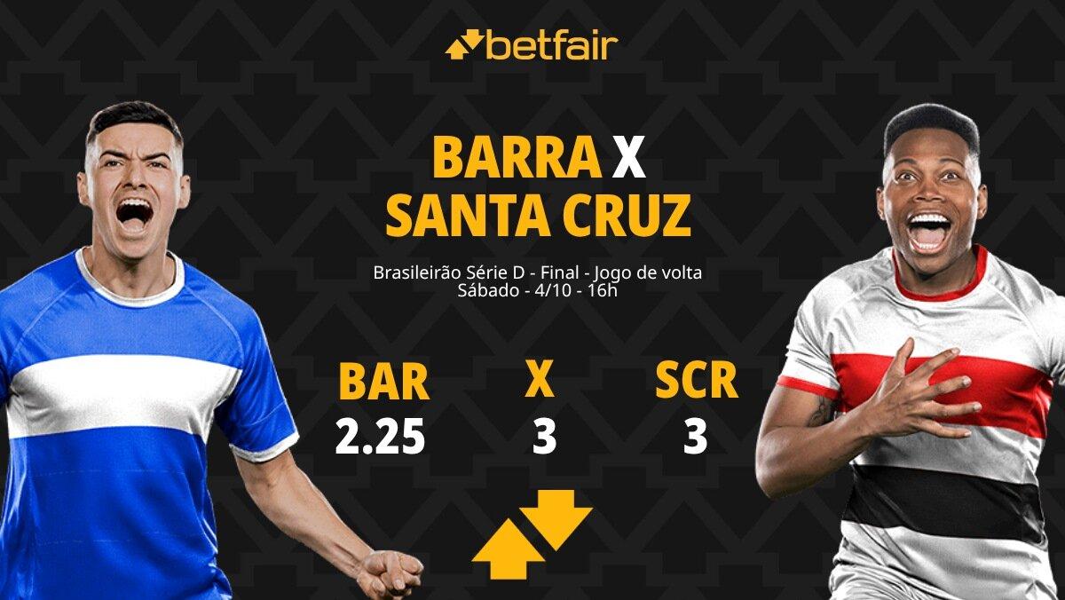 Barra-SC x Santa Cruz - Série D: palpites, odds, estatísticas, onde assistir ao vivo, escalações e horário
