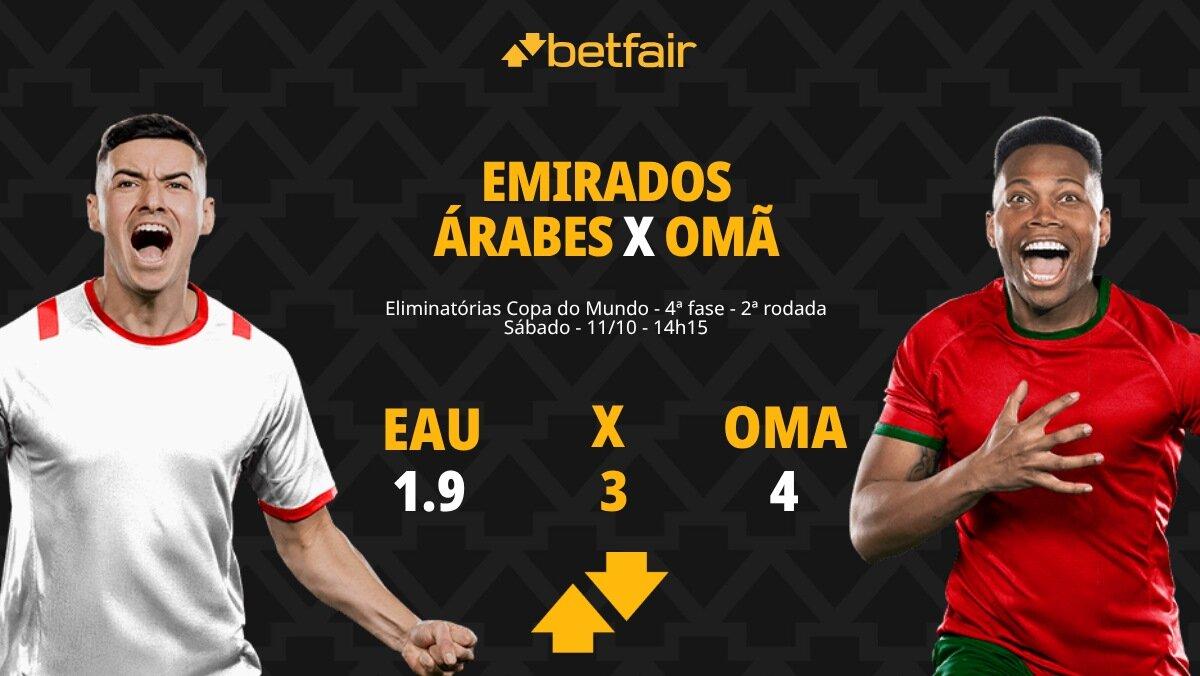Emirados Árabes Unidos x Omã - Eliminatórias Copa do Mundo: palpites, odds, estatísticas, onde assistir ao vivo, escalações e horário