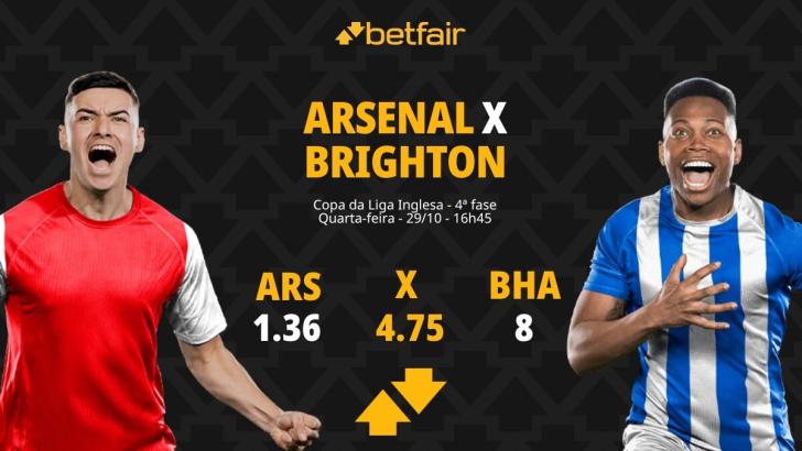Arsenal x Brighton - Copa da Liga Inglesa: palpites, odds, estatísticas, onde assistir ao vivo, escalações e horário