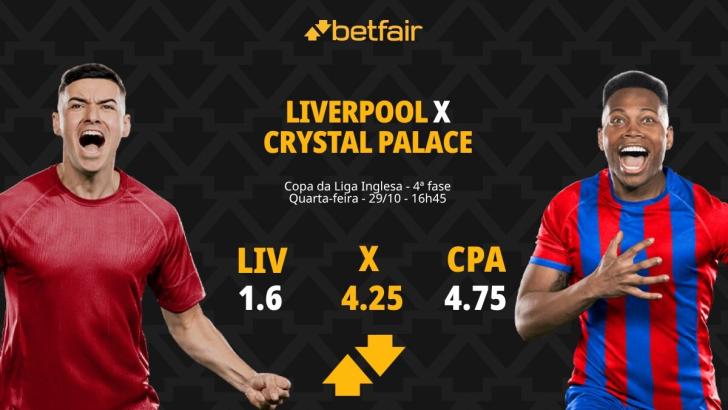 Liverpool x Crystal Palace - Copa da Liga Inglesa: palpites, odds, estatísticas, onde assistir ao vivo, escalações e horário