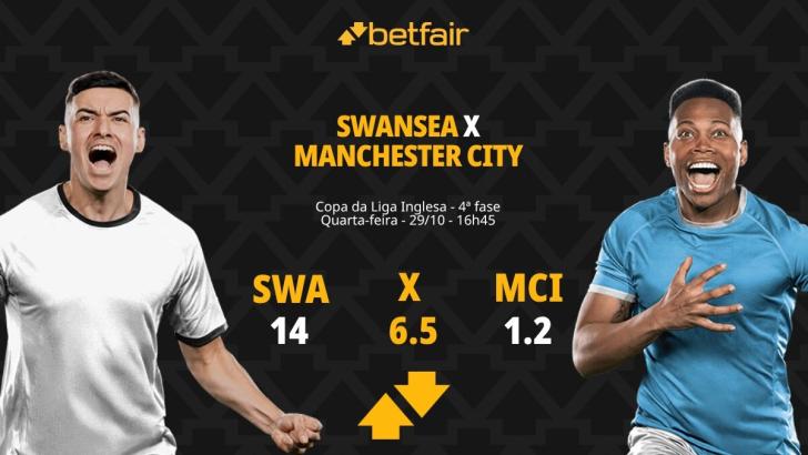 Swansea x Manchester City - Copa da Liga Inglesa: palpites, odds, estatísticas, onde assistir ao vivo, escalações e horário