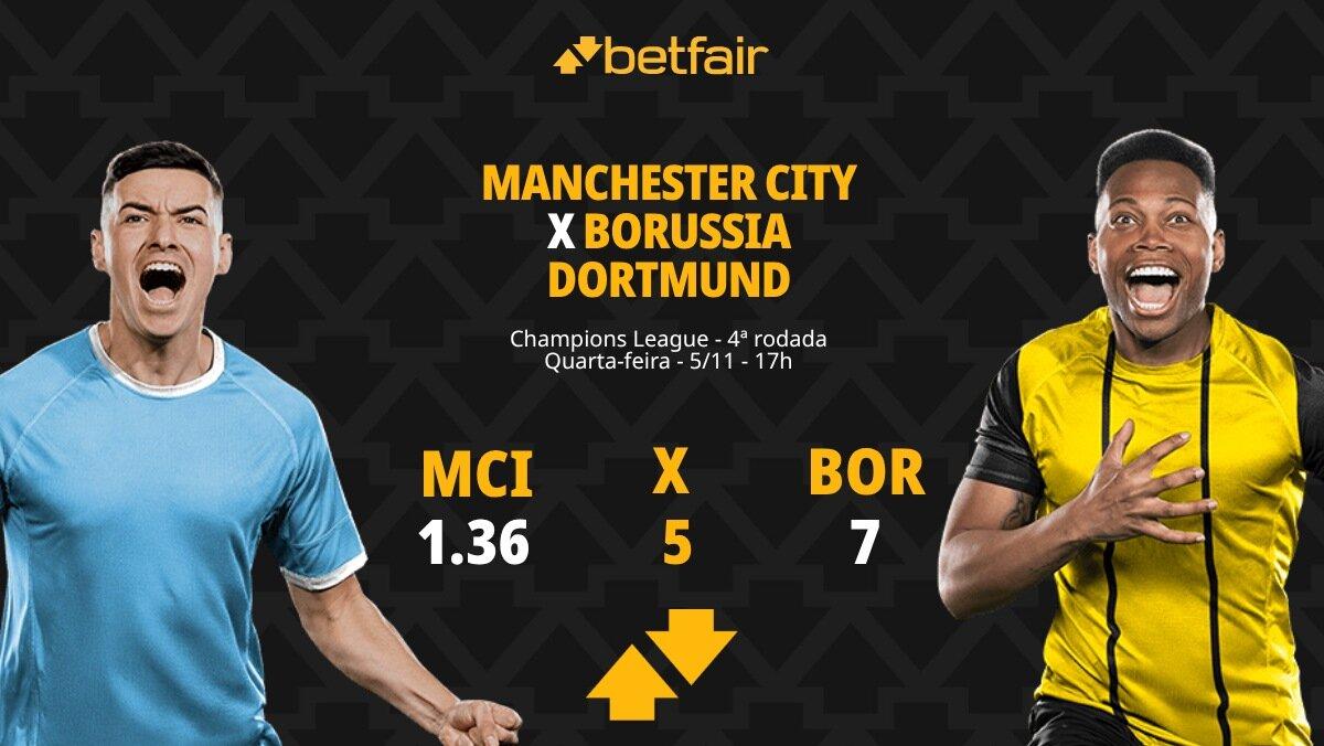 Manchester City x Borussia Dortmund - Champions League: palpites, odds, estatísticas, onde assistir ao vivo, escalações e horário