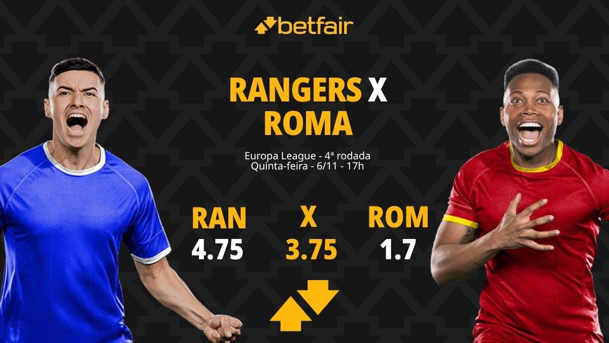 Rangers x Roma - Europa League: palpites, odds, estatísticas, onde assistir ao vivo, escalações e horário
