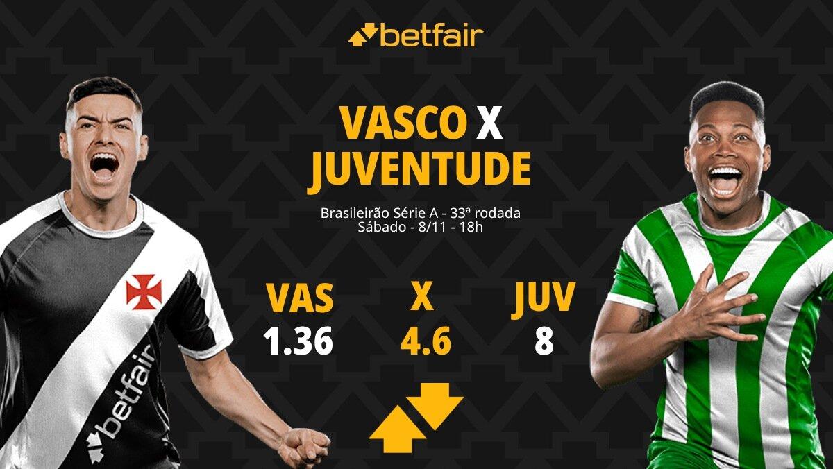 Vasco x Juventude - Brasileirão: Cruzmaltino favorito em casa para se aproximar do G-6