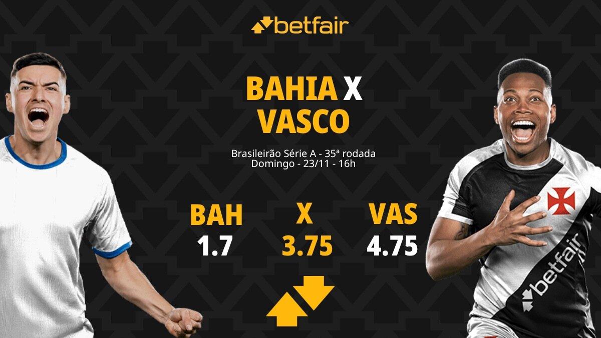 Bahia x Vasco - Brasileirão: palpites, odds, estatísticas, onde assistir ao vivo, escalações e horário