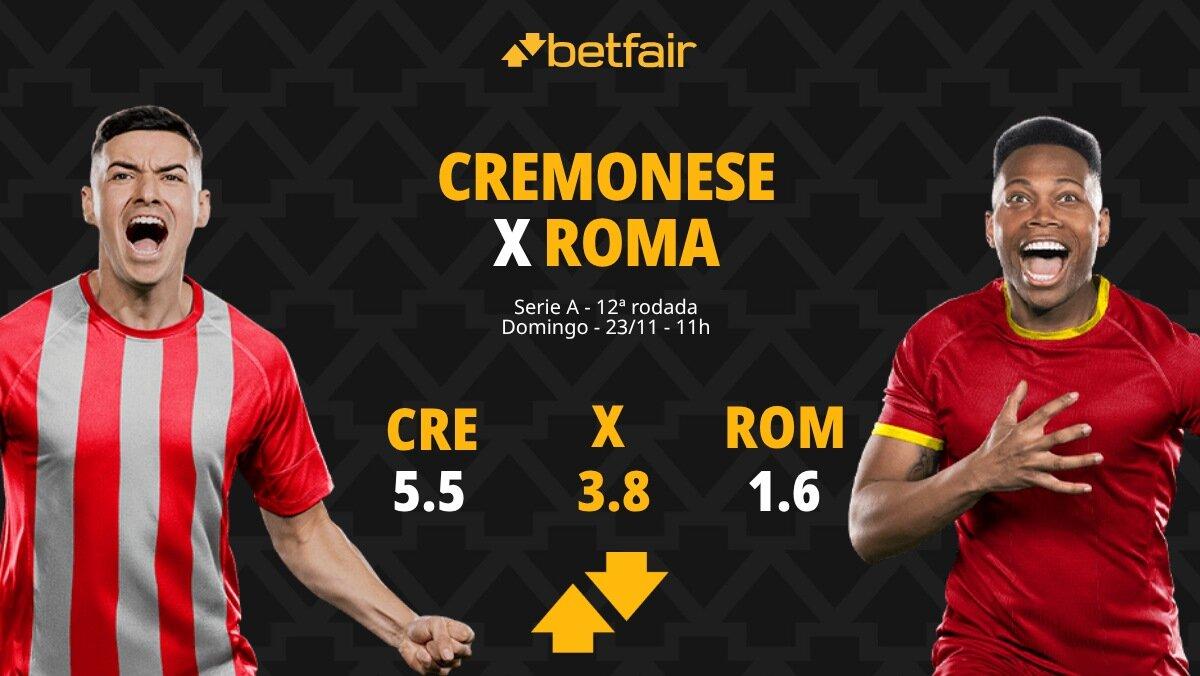 Cremonese x Roma - Serie A: palpites, odds, estatísticas, onde assistir ao vivo, escalações e horário