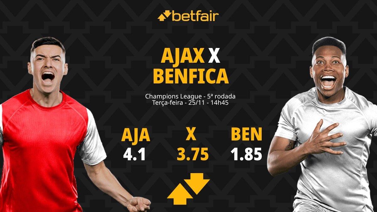 Ajax x Benfica - Champions League: palpites, odds, estatísticas, onde assistir ao vivo, escalações e horário