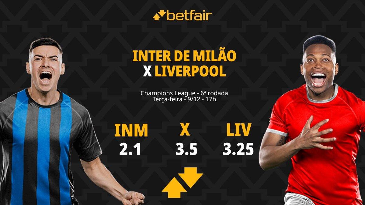 Inter de Milão x Liverpool - Champions League: palpites, odds, estatísticas, onde assistir ao vivo, escalações e horário