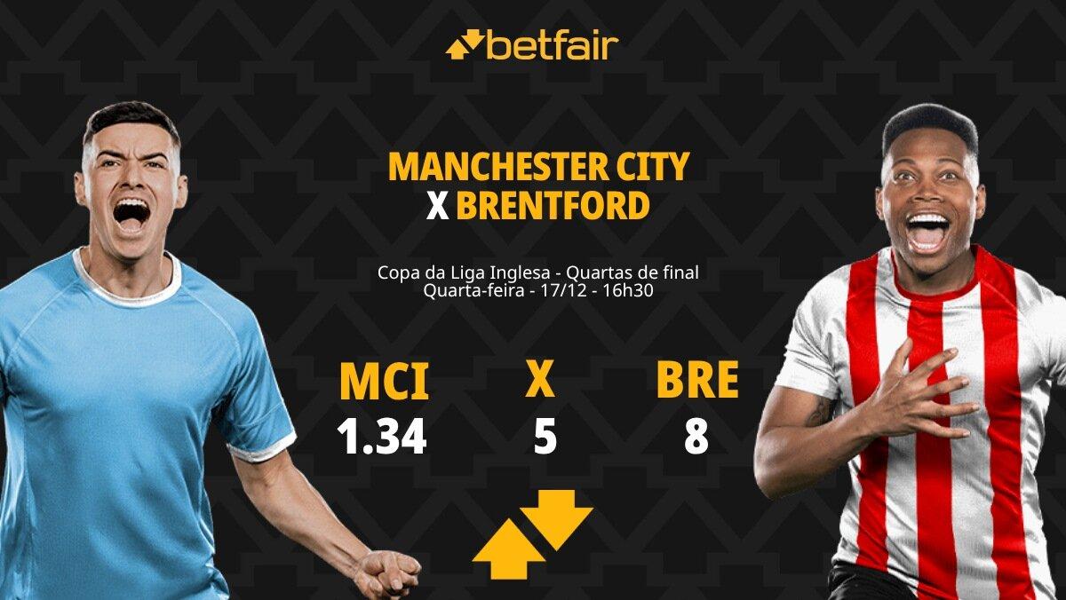 Manchester City x Brentford - Copa da Liga Inglesa: palpites, odds, estatísticas, onde assistir ao vivo, escalações e horário