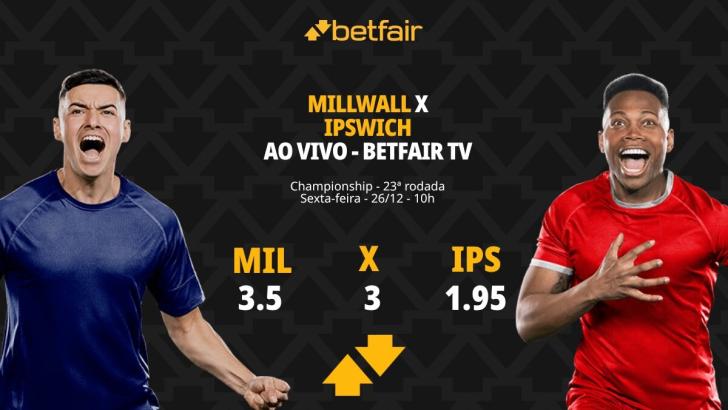 Milwall x Ipswich Town - Championship: palpites, odds, estatísticas, onde assistir ao vivo, escalações e horário