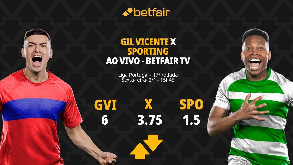 Gil Vicente x Sporting - Liga Portugal: palpites, odds, estatísticas, onde assistir ao vivo, escalações e horário