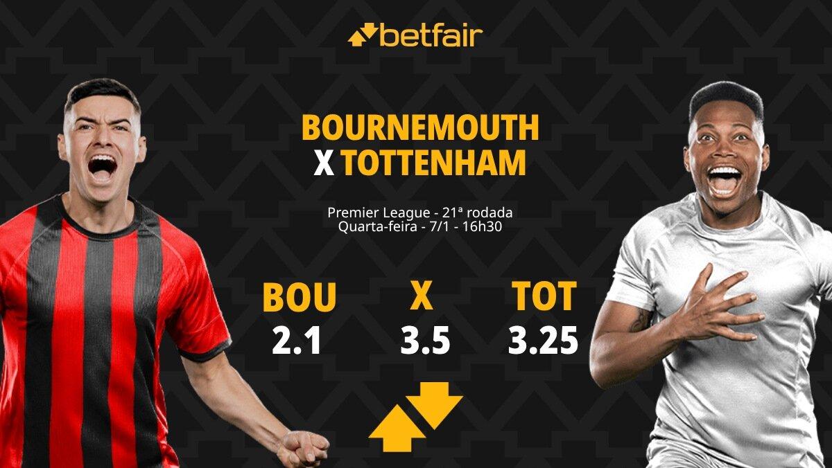 Bournemouth x Tottenham - Premier League: palpites, odds, estatísticas, onde assistir ao vivo, escalações e horário