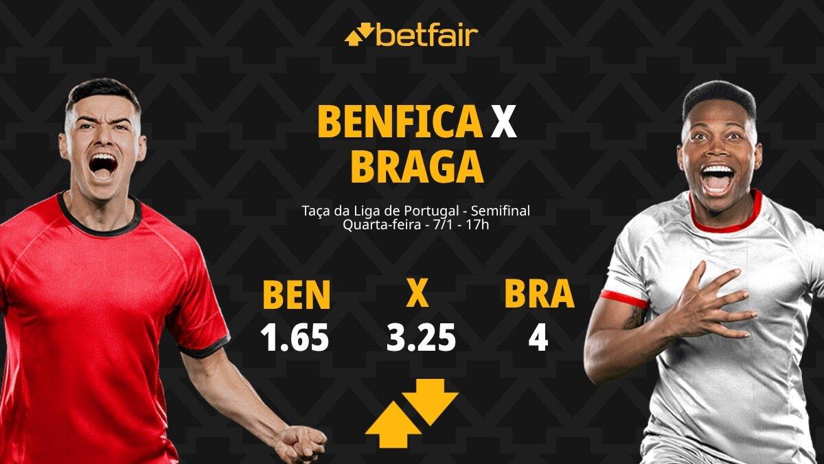 Benfica x Braga - Taça da Liga de Portugal: palpites, odds, estatísticas, onde assistir ao vivo, escalações e horário