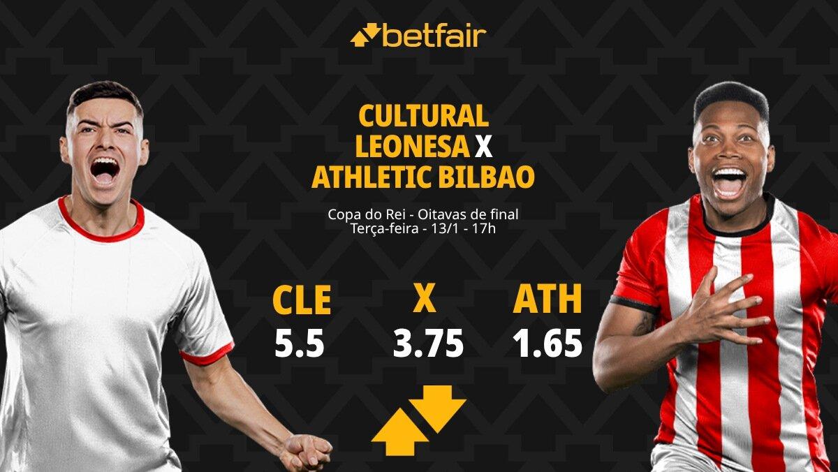 Cultural Leonesa x Athletic Bilbao - Copa do Rei: palpites, odds, estatísticas, onde assistir ao vivo, escalações e horário