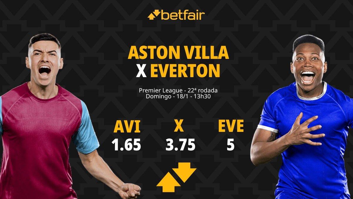 Aston Villa x Everton - Premier League: palpites, odds, estatísticas, onde assistir ao vivo, escalações e horário