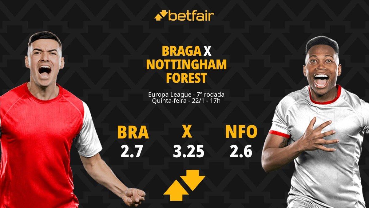 Braga x Nottingham Forest - Europa League: palpites, odds, estatísticas, onde assistir ao vivo, escalações e horário