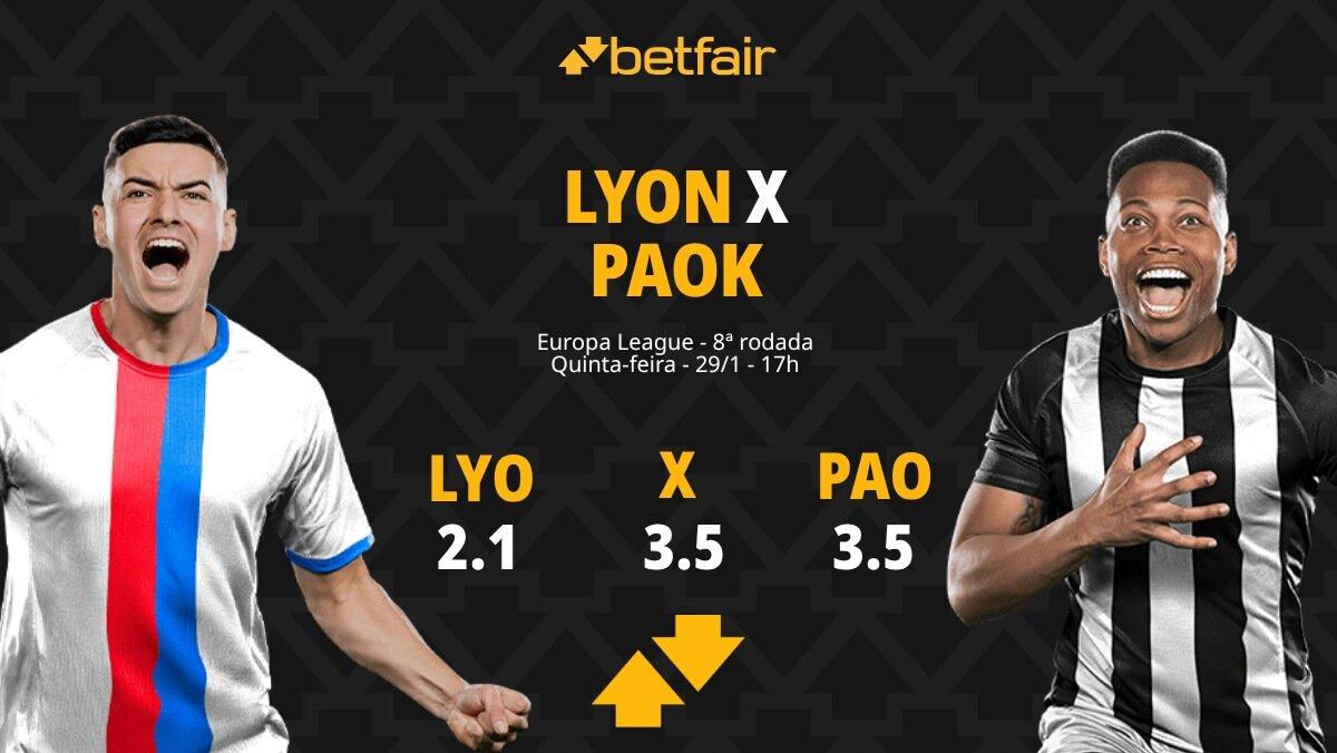Lyon x PAOK - Europa League: palpites, odds, estatísticas, onde assistir ao vivo, escalações e horário