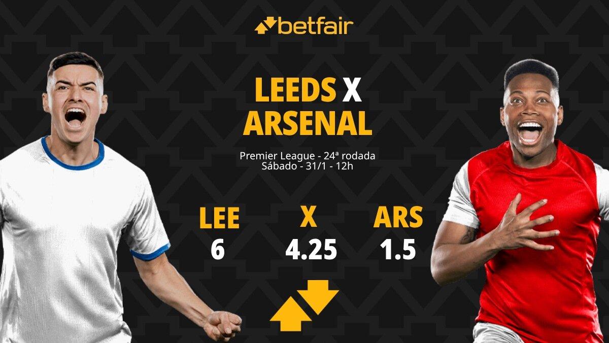 Leeds United x Arsenal - Premier League: palpites, odds, estatísticas, onde assistir ao vivo, escalações e horário
