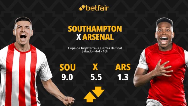 Southampton x Arsenal - Copa da Inglaterra: Dicas, Palpites, Odds, Escalações, Horário, Onde Assistir