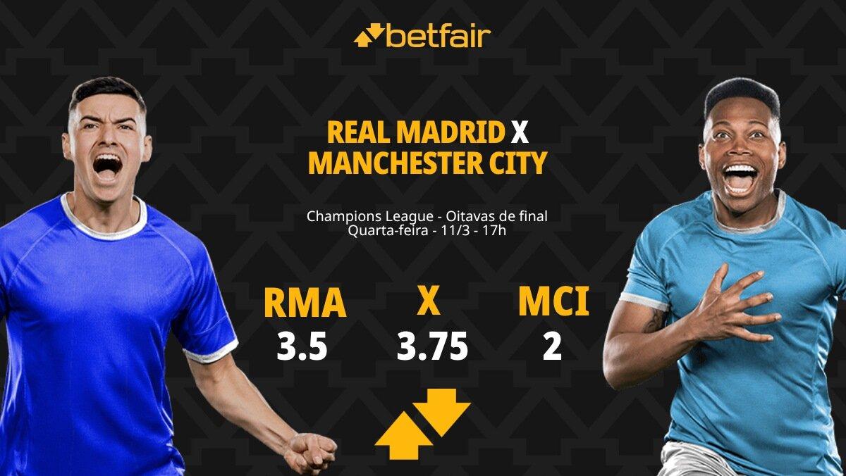 Real Madrid x Manchester City - Champions League: Palpites, Odds, Escalações, Horário, Onde Assistir