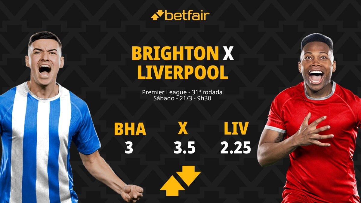 Brighton x Liverpool - Premier League: Palpites, Odds, Escalações, Horário, Onde Assistir