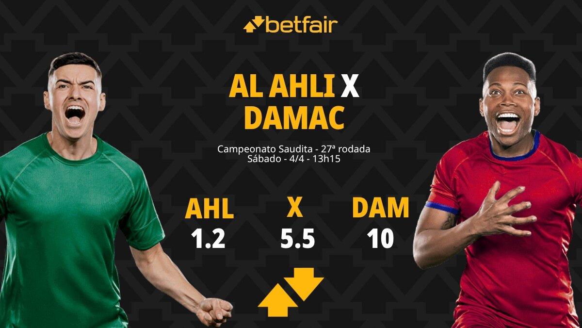 Al-Ahli x Damac - Campeonato Saudita: Dicas, Palpites, Odds, Escalações, Horário, Onde Assistir