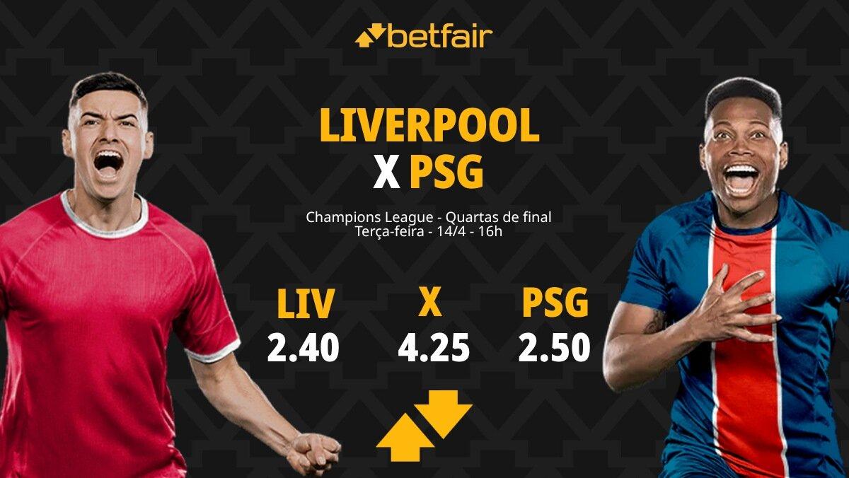 Liverpool x PSG - Champions League: Dicas, Palpites, Odds, Escalações, Horário, Onde Assistir