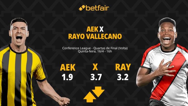 AEK x Rayo Vallecano - Conference League: Dicas, Palpites, Odds, Escalações, Horário, Onde Assistir