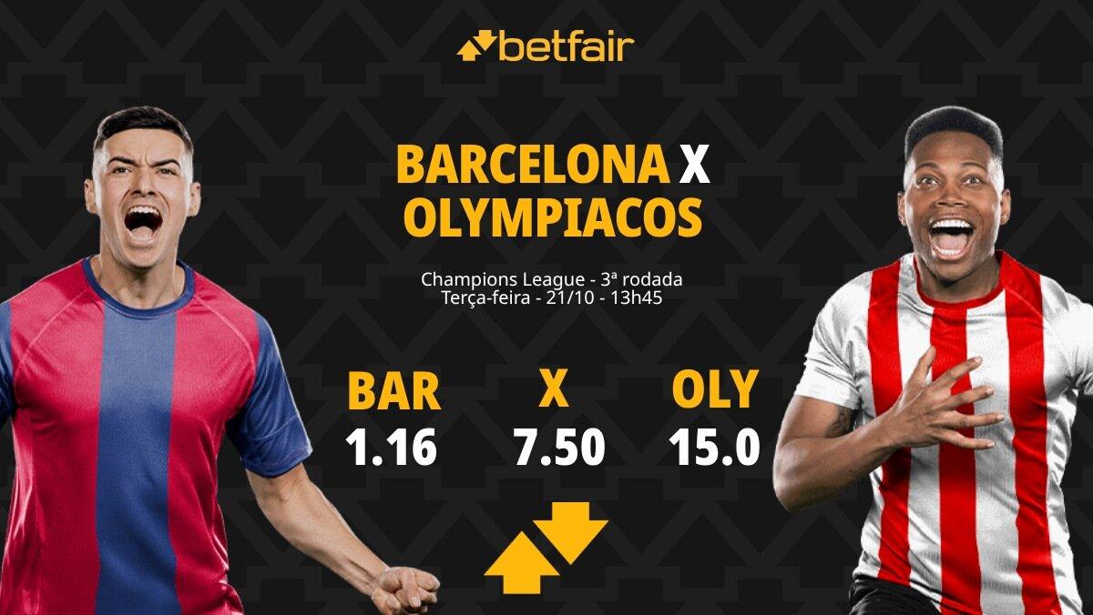 Barcelona x Olympiacos - Champions League: palpites, odds, estatísticas, onde assistir ao vivo, escalações e horário