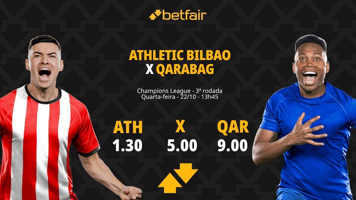 Athletic Bilbao x Qarabag - Champions League: palpites, odds, estatísticas, onde assistir ao vivo, escalações e horário