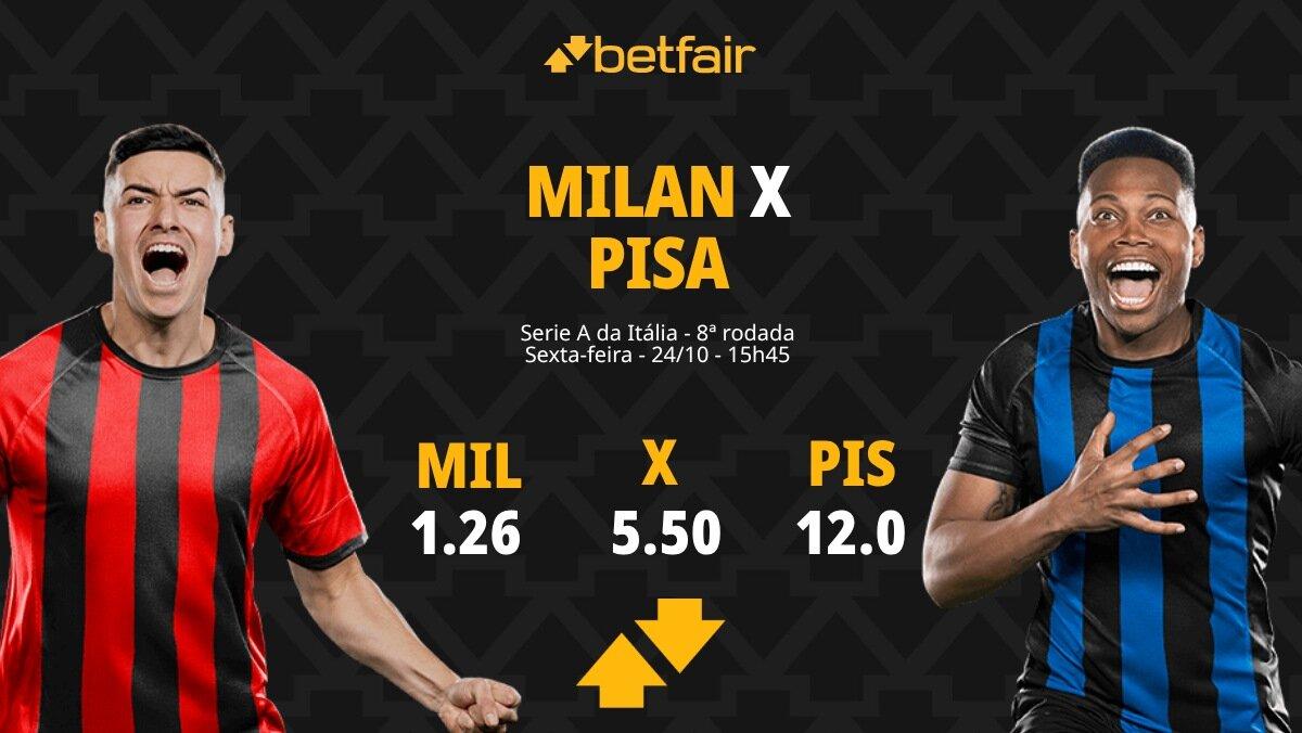 Milan x Pisa - Serie A: palpites, odds, estatísticas, onde assistir ao vivo, escalações e horário