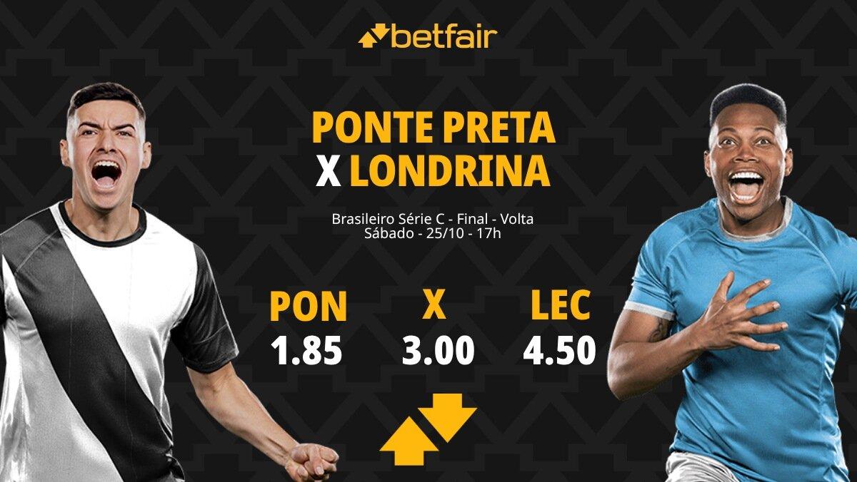 Ponte Preta x Londrina - Série C: palpites, odds, estatísticas, onde assistir ao vivo, escalações e horário