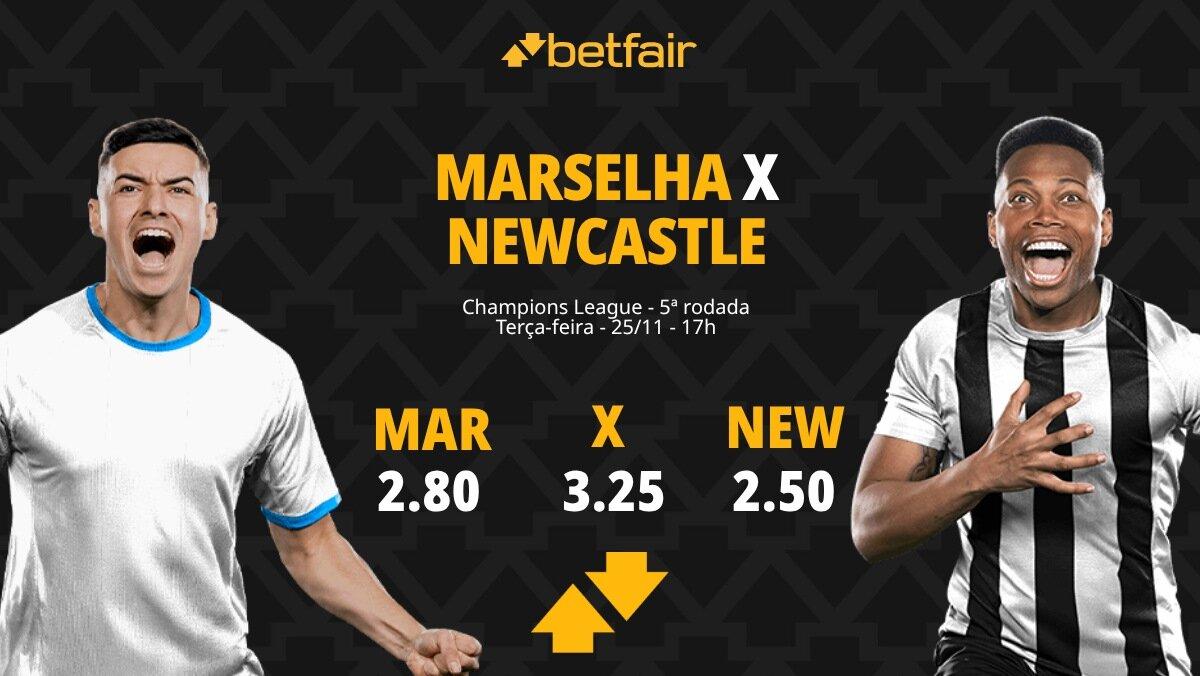 Olympique de Marselha x Newcastle - Champions League: palpites, odds, estatísticas, onde assistir ao vivo, escalações e horário
