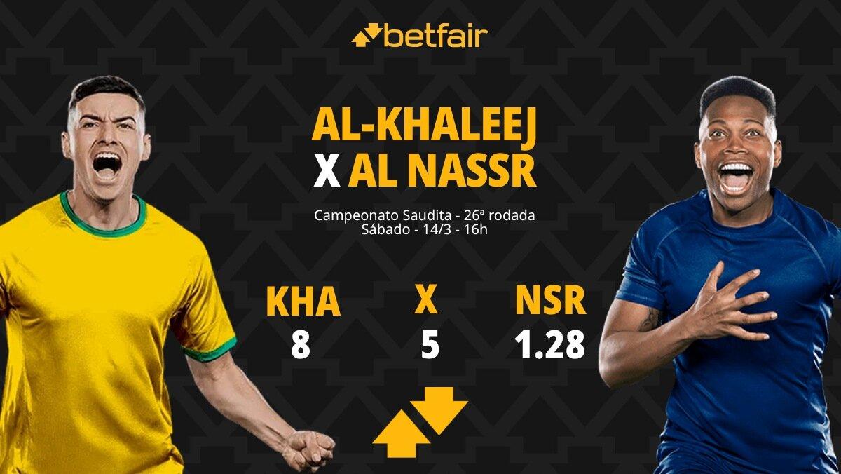 Al-Khaleej x Al-Nassr - Campeonato Saudita: Palpites, Odds, Escalações, Horário, Onde Assistir