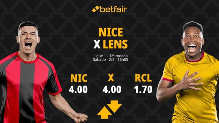 Nice x Lens - Ligue 1: Dicas, Palpites, Odds, Escalações, Horário, Onde Assistir