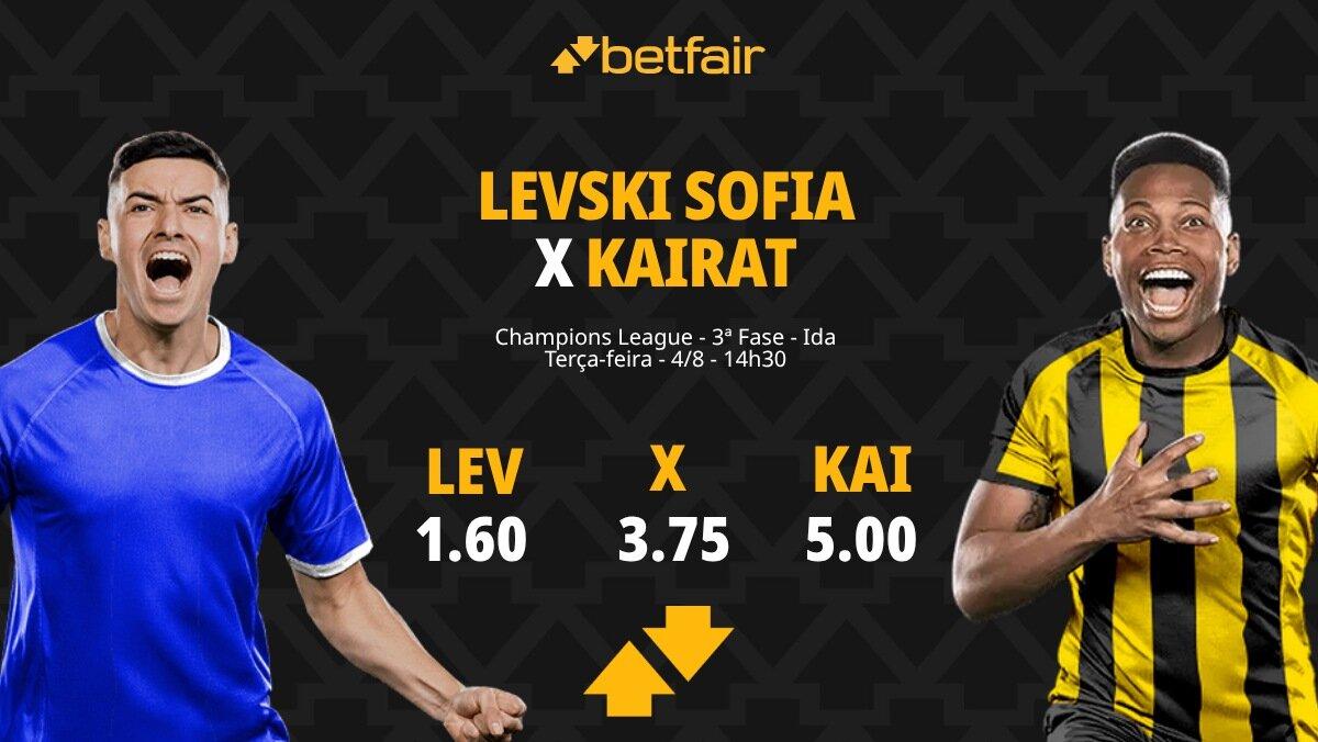Levski Sófia x Kairat - Champions League: Notícias, Odds, Estatísticas, Escalações, Horário, Onde Assistir