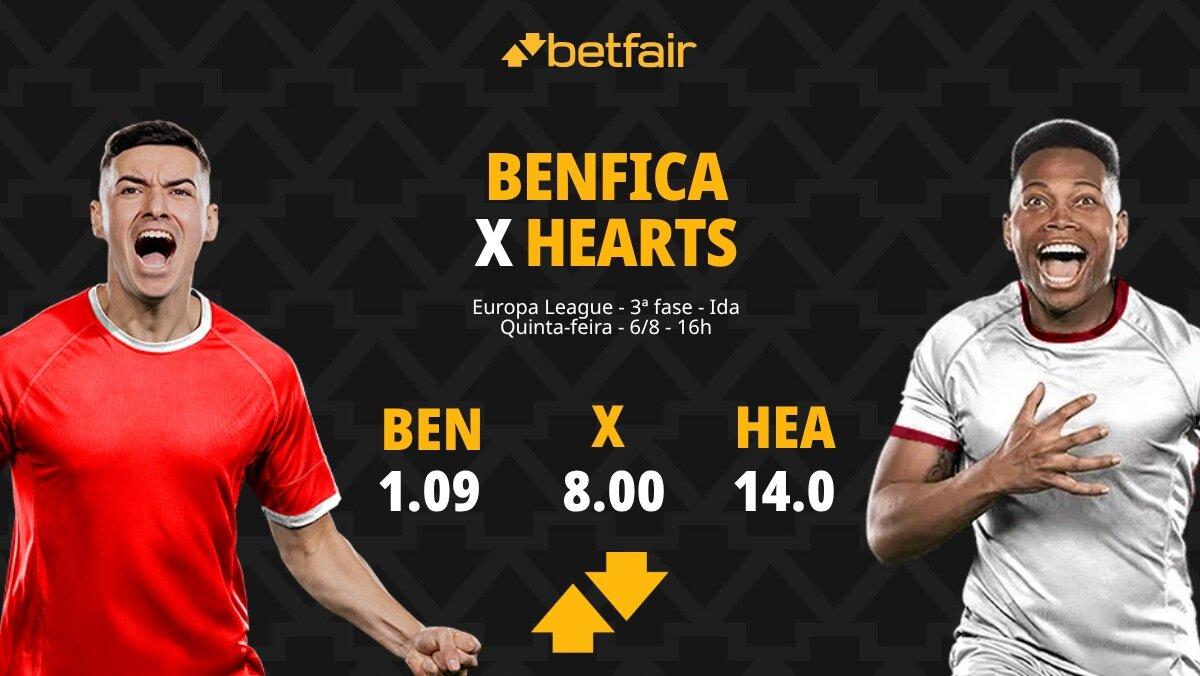 Benfica x Hearts - Europa League: Notícias, Odds, Estatísticas, Escalações, Horário, Onde Assistir