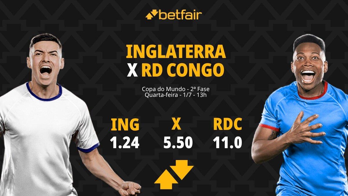 Inglaterra x RD Congo - Copa do Mundo 2026: Dicas, Palpites, Odds, Escalações, Horário, Onde Assistir